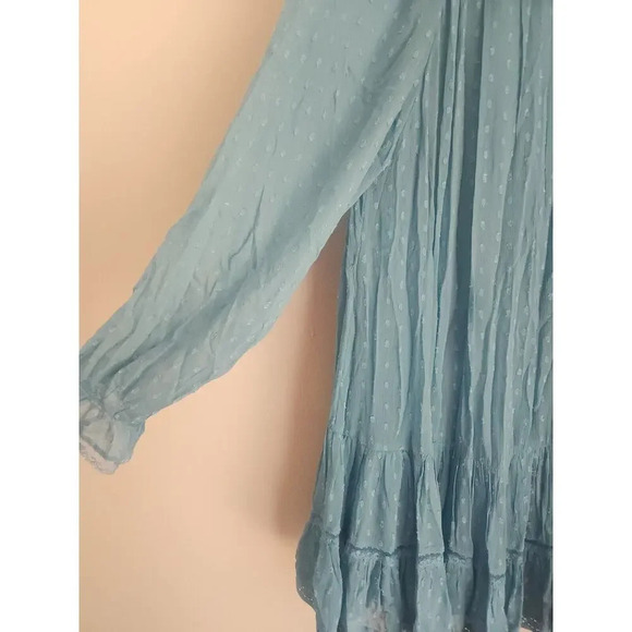 NWT By Anthropologie Long-Sleeve V-Neck Ruffled Tunic Dress Sz S TURQUOISE 9F410 - Picture 7 of 11